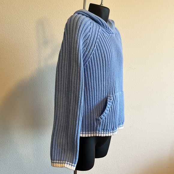 Just Friends 100% Baby Blue Heavy Gauge Cable Hooded Knit Sweater Kids Sz 5 EUC - Picture 2 of 4